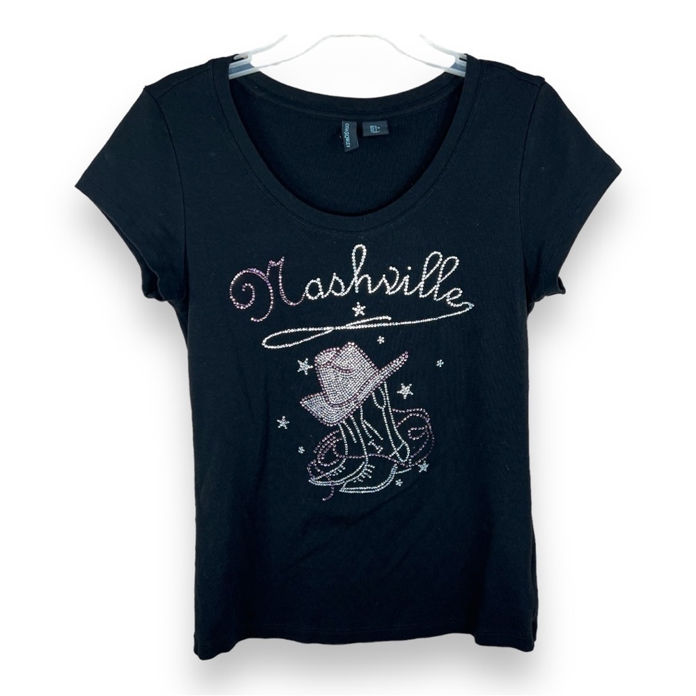 Large Cynthia Rowley Rhinestone Nashville Tee Cowgirl Short Sleeve Tee Western